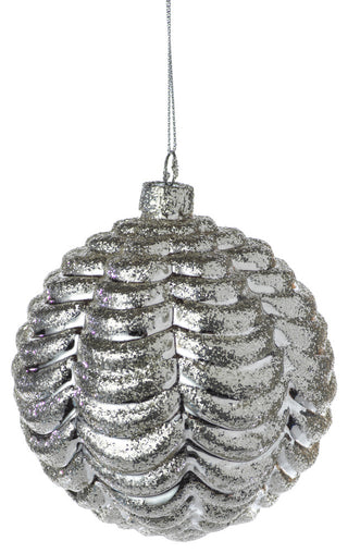 Ripple Silver Christmas Ball Ornaments, Set of 6, 4"