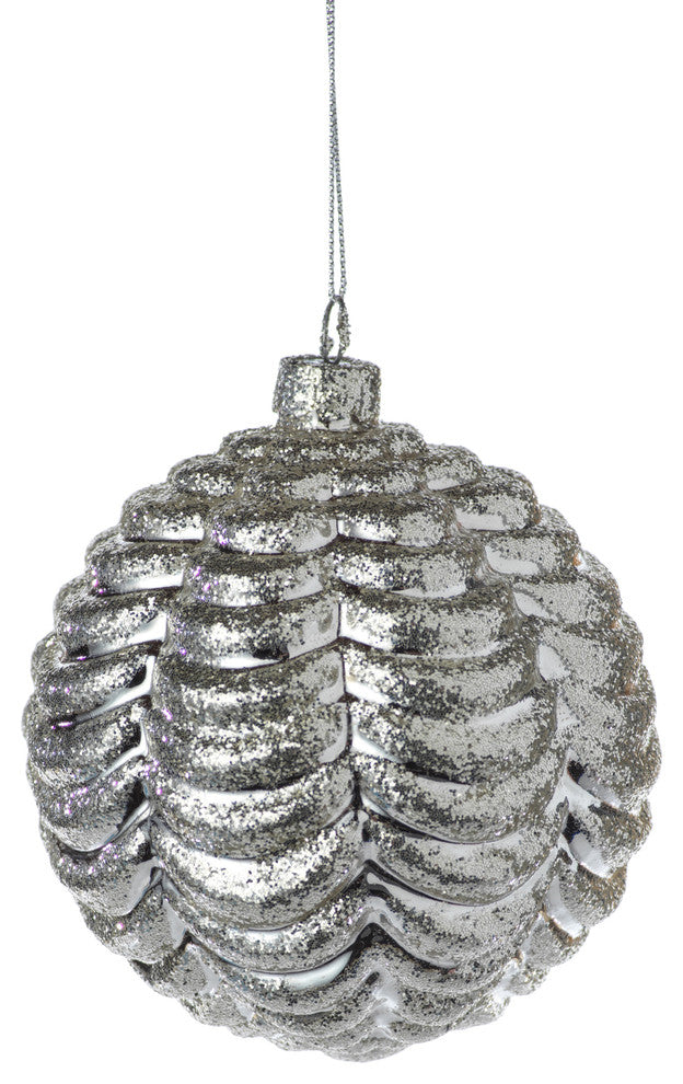Ripple Silver Christmas Ball Ornaments, Set of 6, 4"