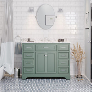 Aria 48" Bathroom Vanity, Sage Green, Carrara Marble