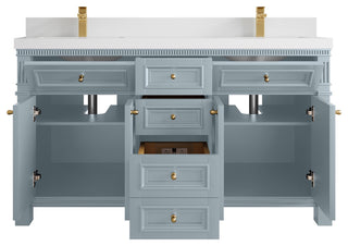 Paris 60" Double Sink Bathroom Vanity, Blue Heather 2" White Quartz