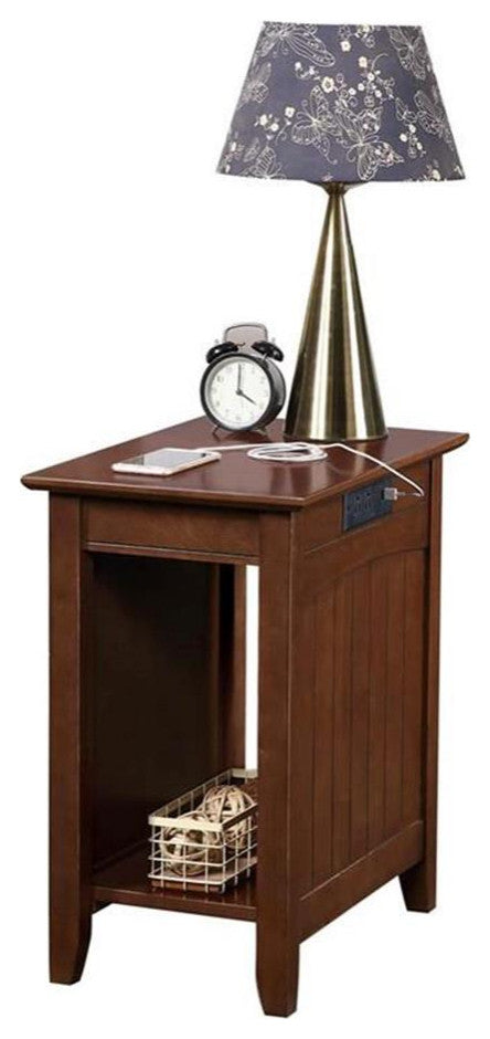 Convenience Concepts Edison End Table with Charging Station Espresso Wood Finish