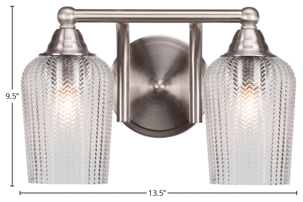 Paramount 2-Light Bath Bar, Brushed Nickel, 5" Clear Textured Glass