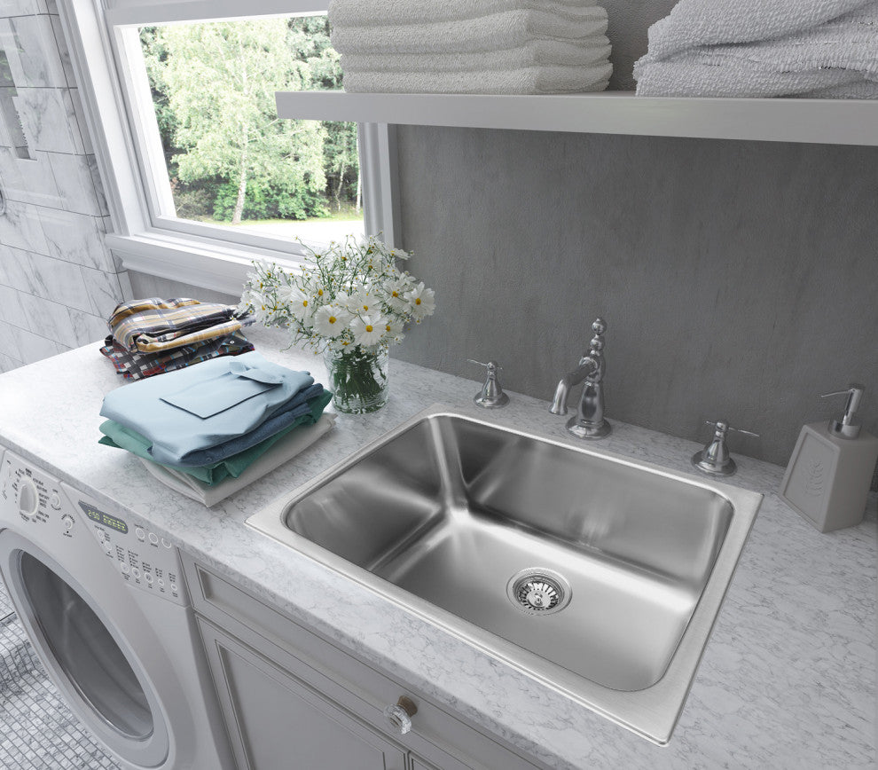 Stainless Steel Laundry Sink with Deep Basin, 24"?x18"?x10"?, Soft Satin