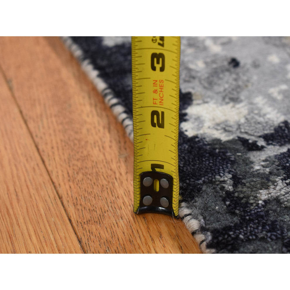Olive Black Abstract Design Wool and Silk Hand Knotted Runner Rug 2'7" x 6'2"
