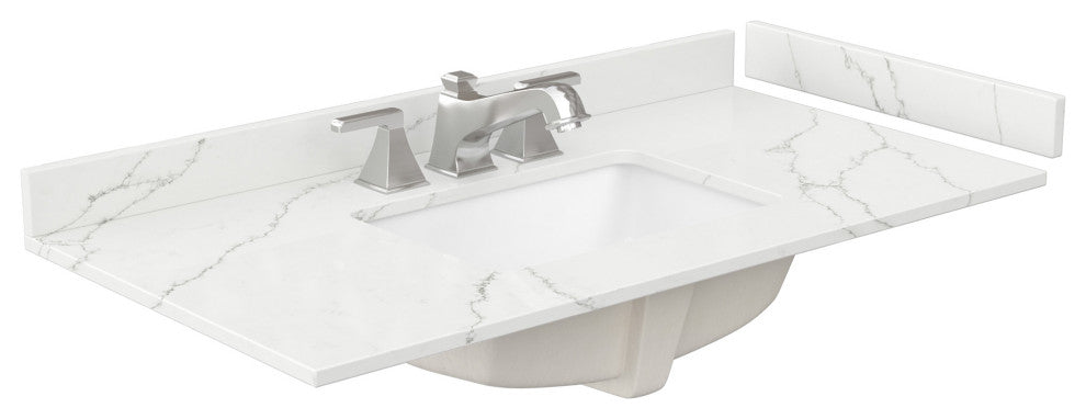 Beckett TK 42" Dark Gray Single Vanity, Giotto Quartz Top, 3-Hole, Gold Trim