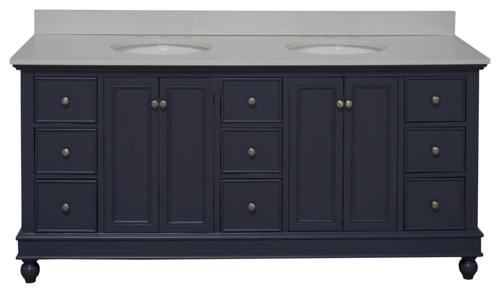 Bella 72" Double Bath Vanity, Base: Marine Gray, Top: Quartz