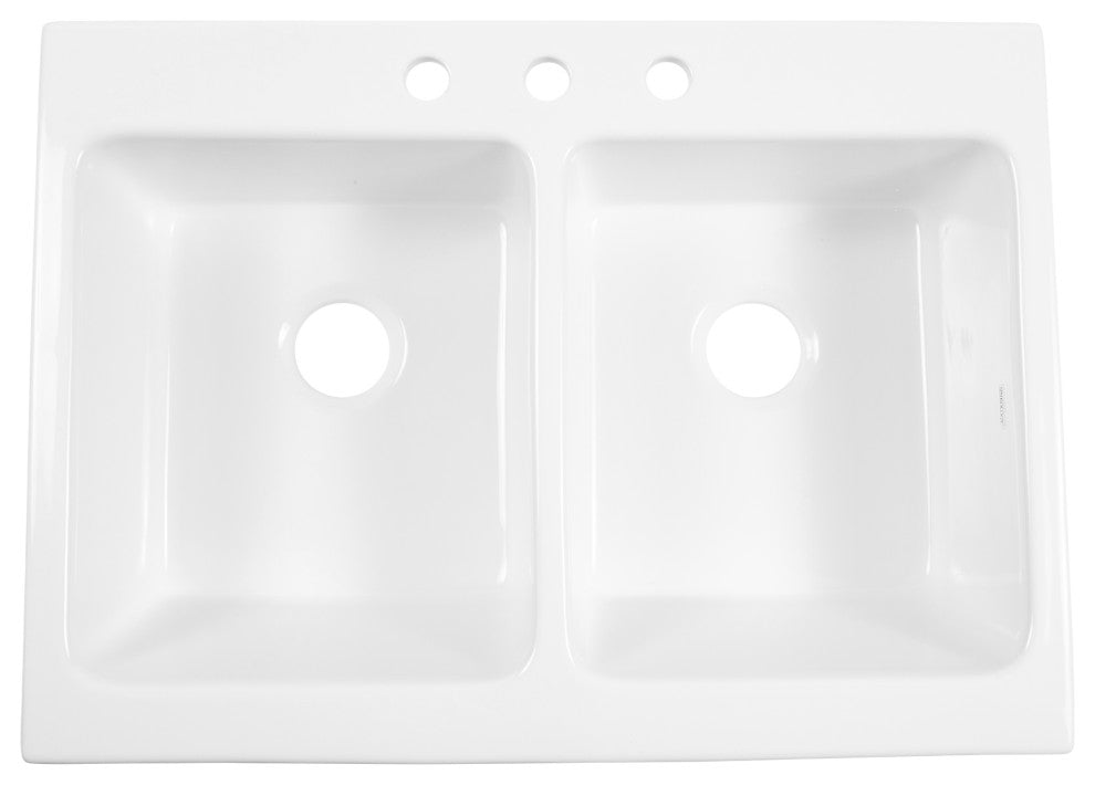Parker White Fireclay 34"³ Double Bowl Quick-Fit Farmhouse Drop-in Kitchen Sink