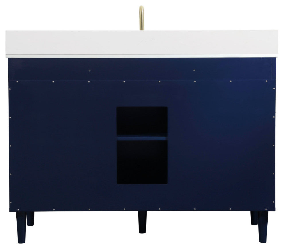 Home Living Modern Natural Oak-Light Bathroom Vanity, Blue, 48"