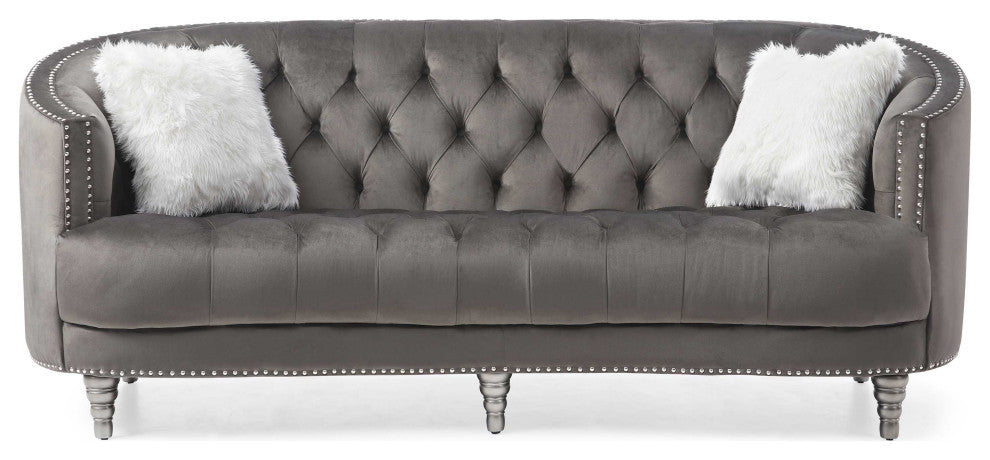 Dania 87 in. W Flared Arm Velvet Straight Sofa, Gray