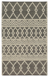 Handwoven Wool Black Contemporary Geometric Durrie Killim Rug, 8'x10'