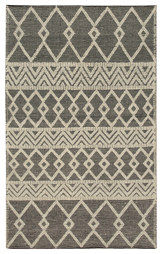 Handwoven Wool Black Contemporary Geometric Durrie Killim Rug, 8'x10'