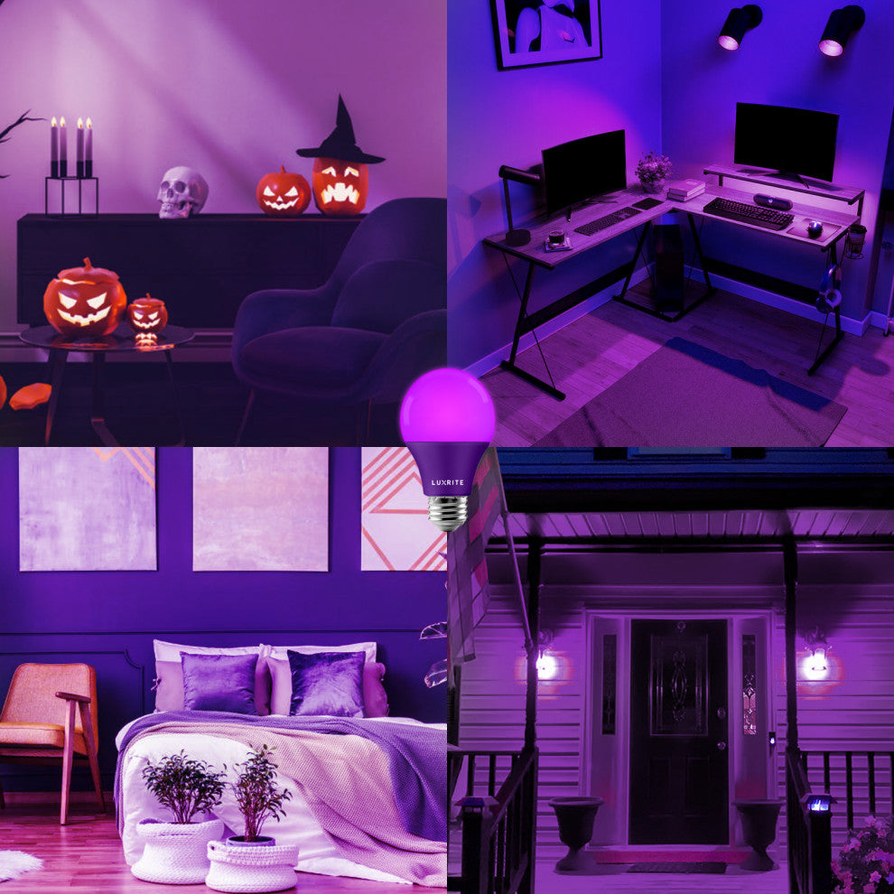 Luxrite A19 LED Purple Light Bulb 8W UL Listed E26 Indoor Outdoor