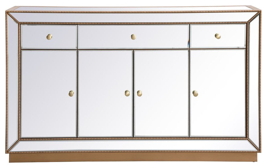 Elegant MF53001G 60"Mirrored Credenza, Antique Gold