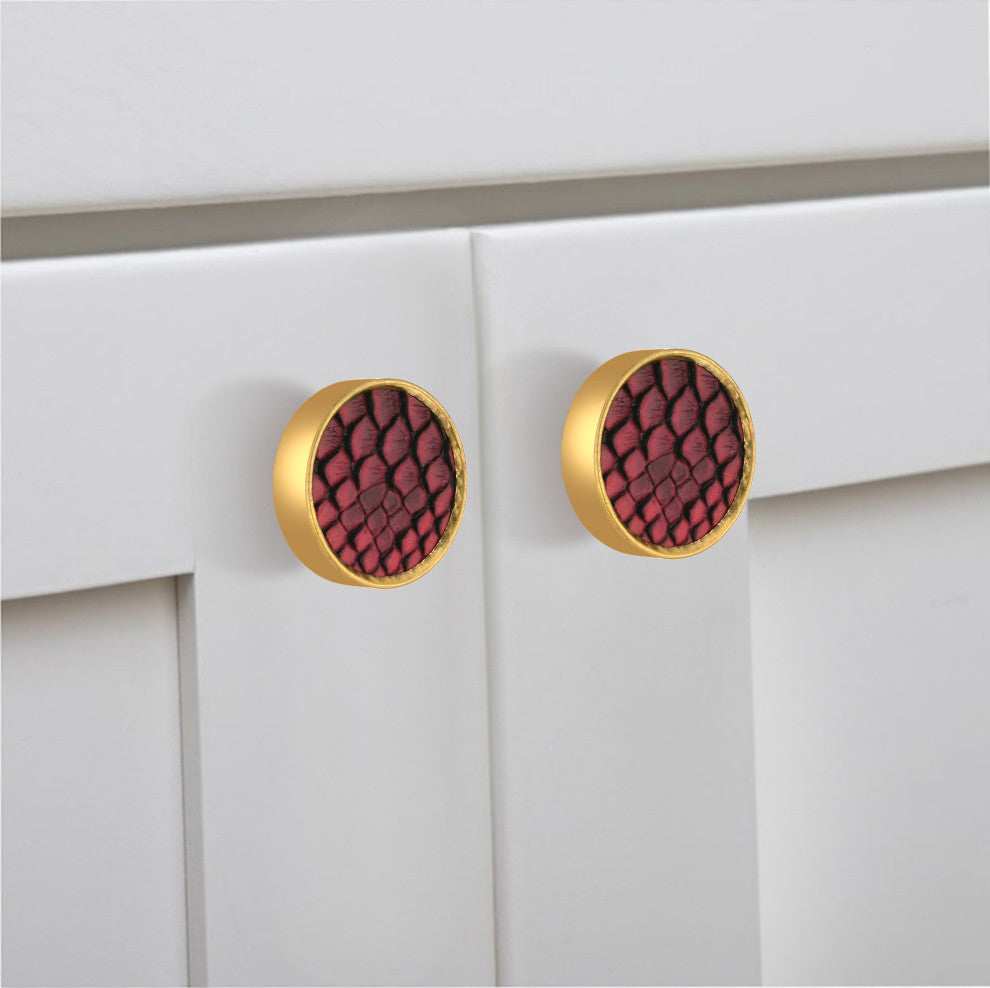 Mascot Hardware Purple Faux Leather and Gold Cabinet Knob - Pack of 10