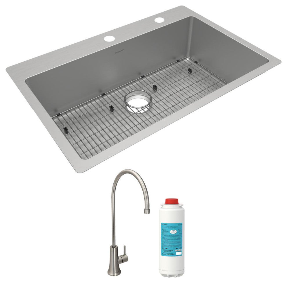 Stainless Steel 33 x 22 x 9 Single Dual Mount Sink Kit, Filtered Beverage Faucet