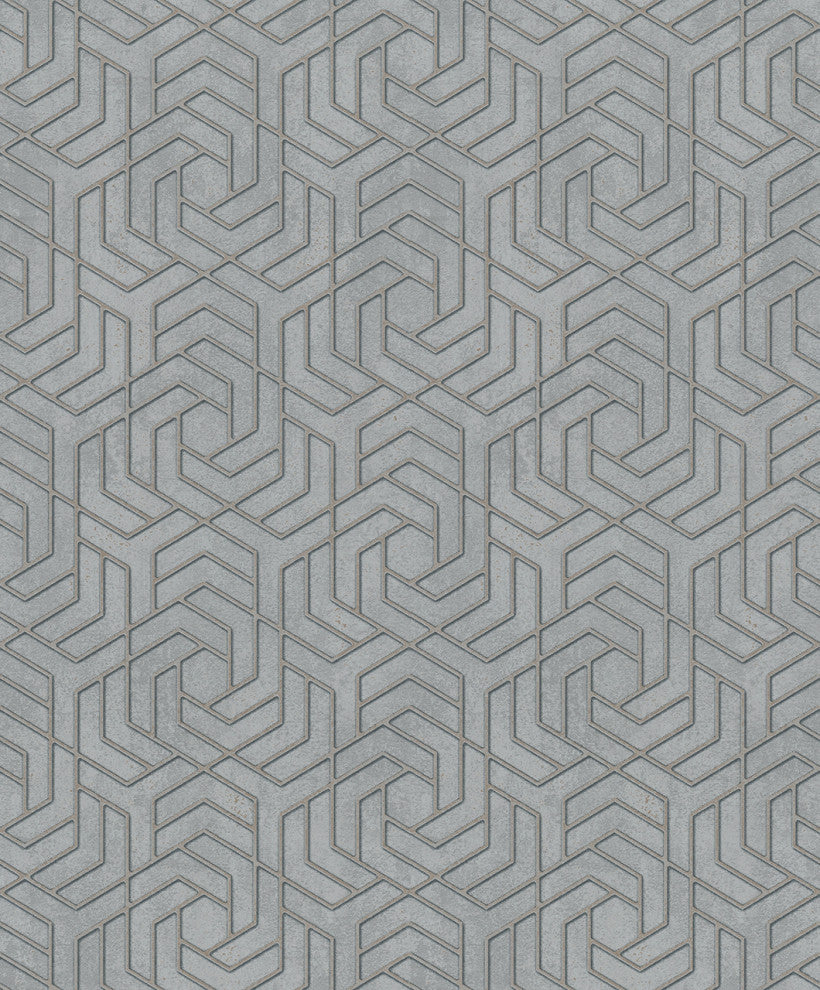 Textured Wallpaper, Overlapping Shapes, Gray Silver Gold, 1 Roll