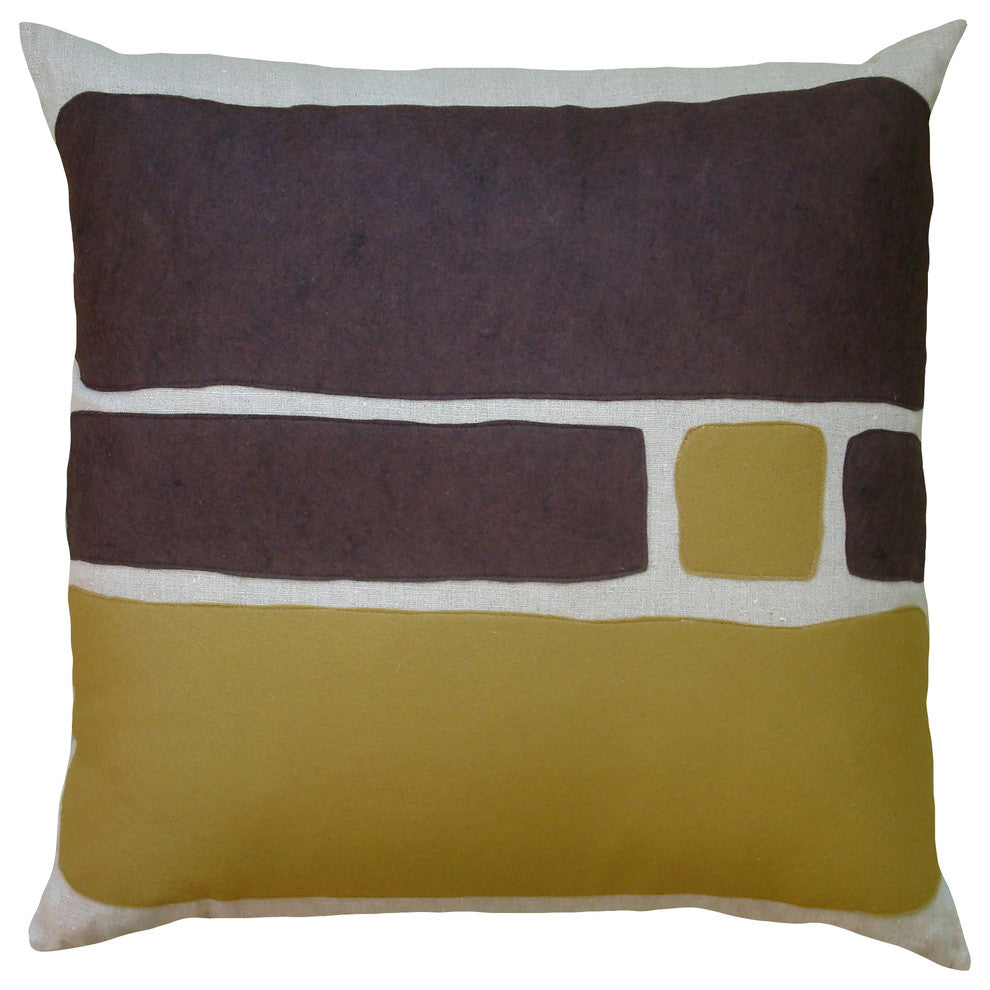 Felt Appliqu&eacute; Linen Pillow, Chocolate and Bronze