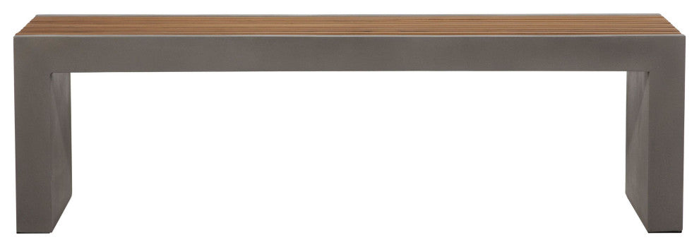 Alania 60" Concrete and Teak Indoor-Outdoor Bench