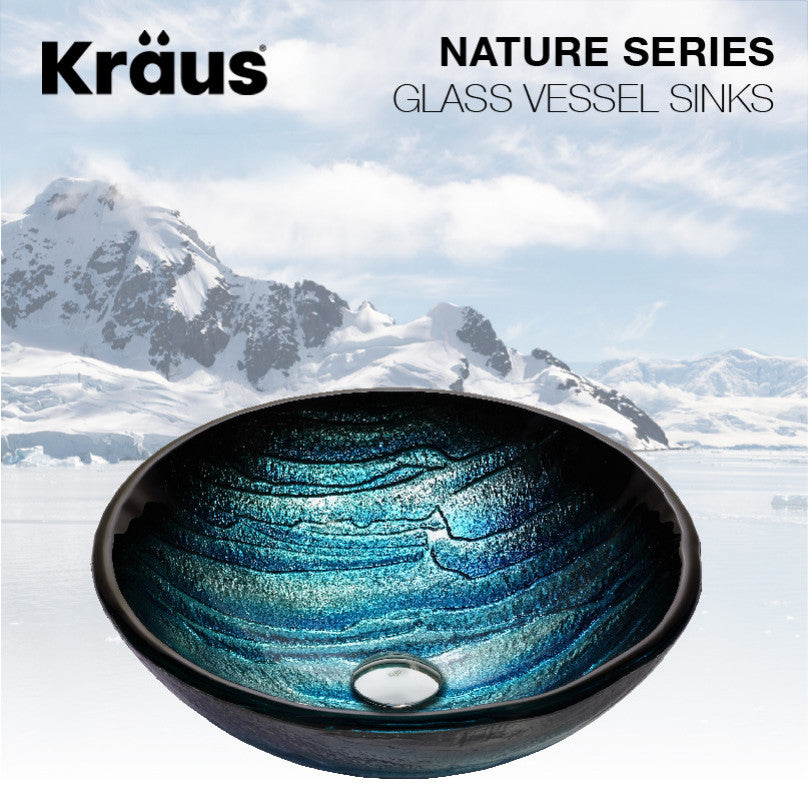 Glass Vessel Sink, Bathroom Ramus Faucet, PU Drain, Mount Ring, Oil Rub Bronze
