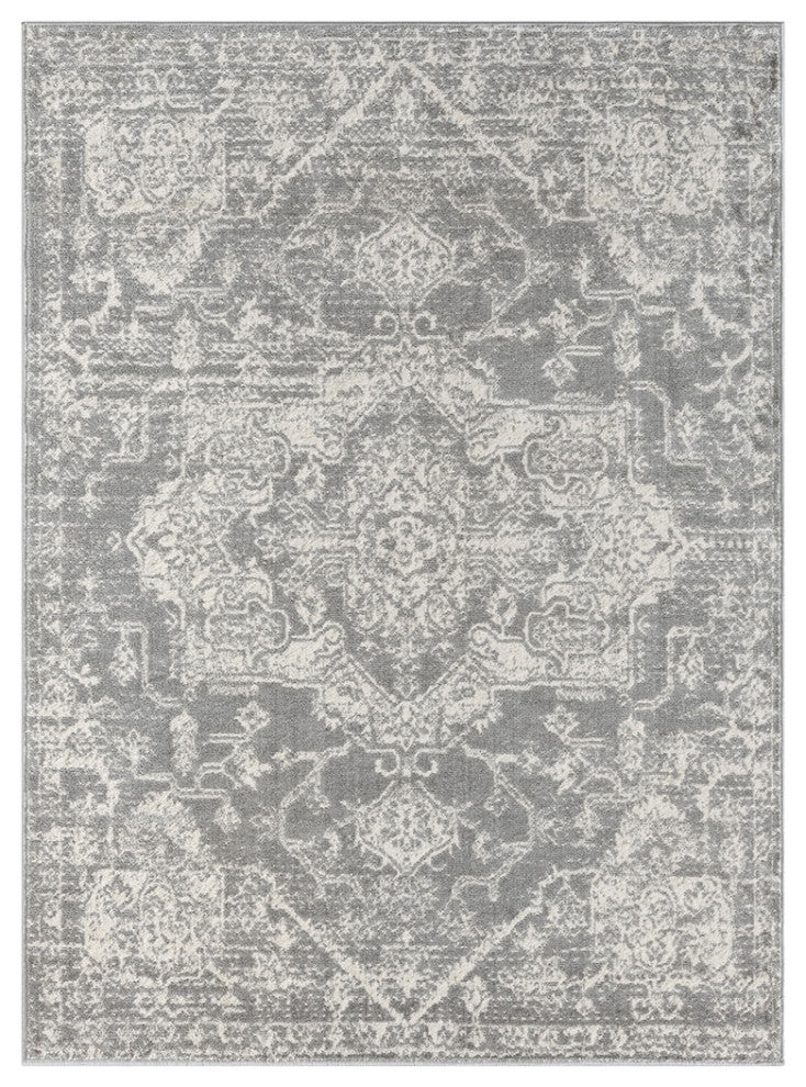 Asher Medallion Boho Area Rug/Runner, Grey, 6' x 9'