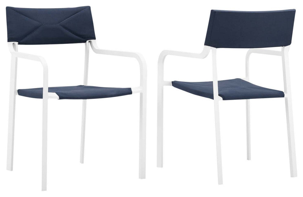 Raleigh Outdoor Patio Aluminum Armchair Set of 2-White Navy