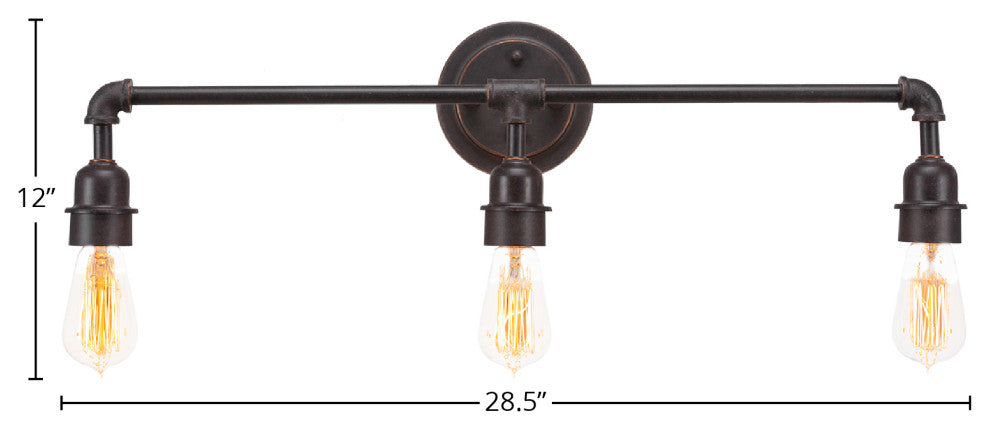 Vintage 3-Light Bath Bar, Dark Granite Finish, 60W Amber Antique Bulb