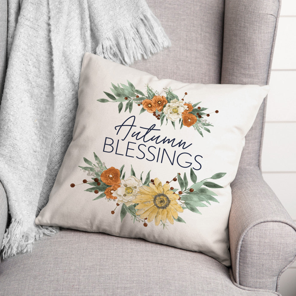 Autumn Blessings Floral 18x18 Spun Poly Pillow