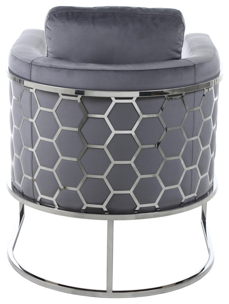 Casa Velvet Upholstered Chair, Grey, Chrome Finish
