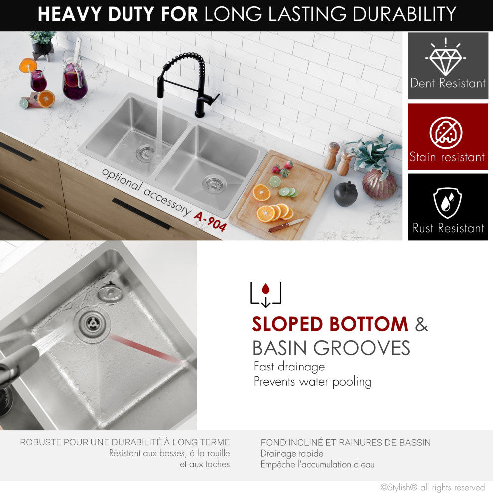 STYLISH 31 inch Double Bowl Undermount Stainless Steel Kitchen Sink