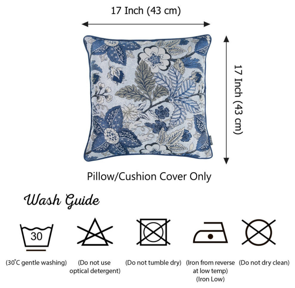 Set Of Four 17'' X 17'' Blue And Beige Floral Polyester Throw Pillow Cover