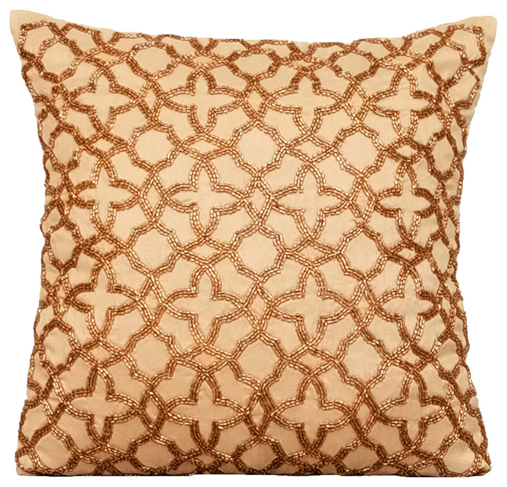 Gold Decorative Pillow Covers 22"x22" Silk, Gold Trellis