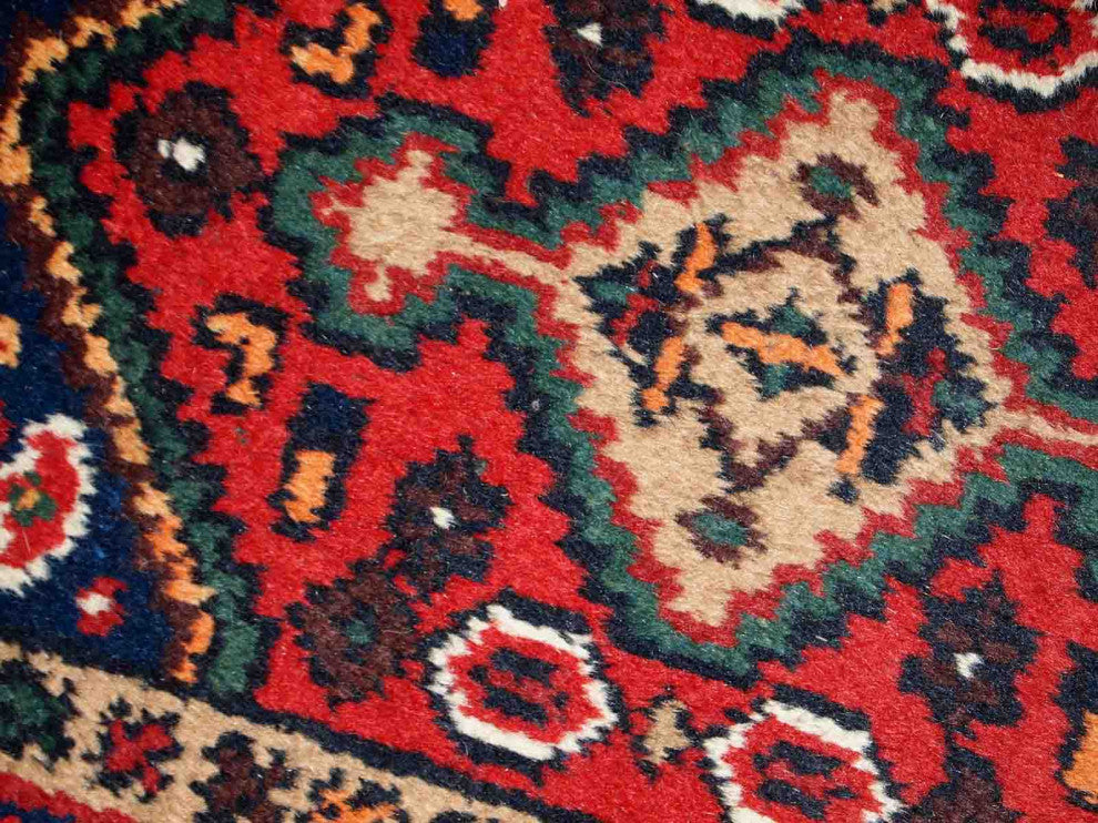 Handmade vintage Persian Hamadan rug 1.3' x 2' (41cm x 61cm) 1970s