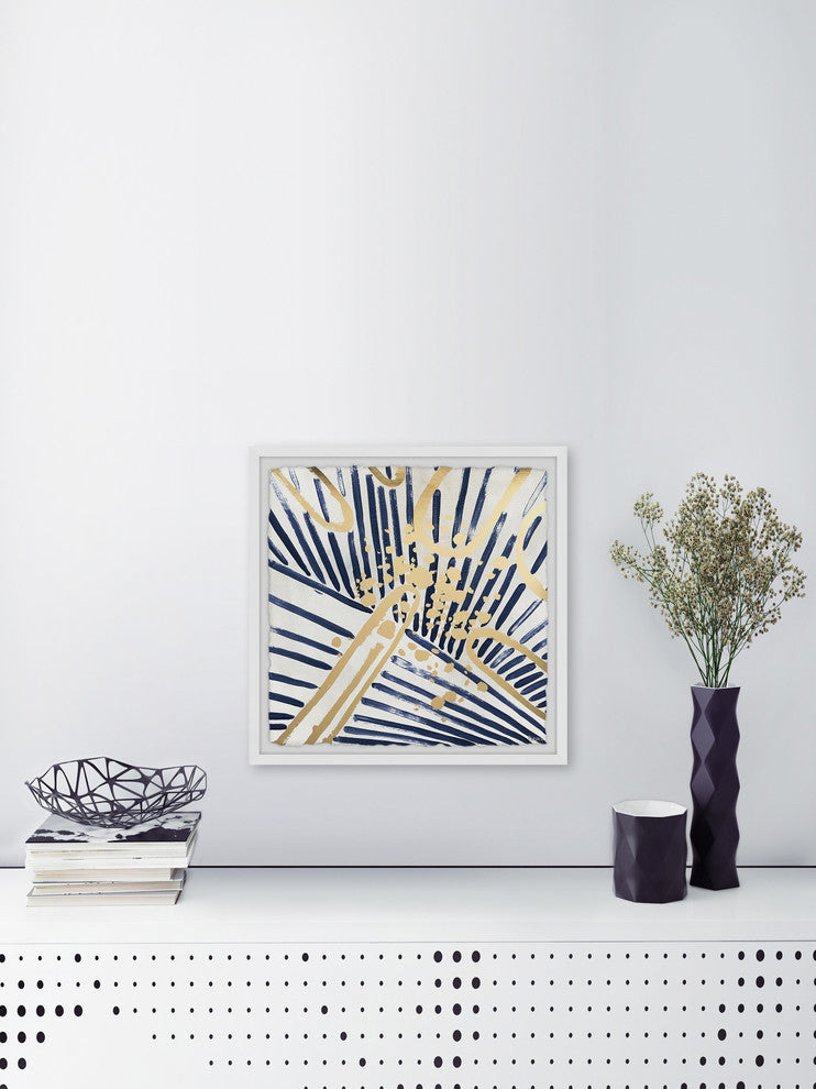 "Blue and Gold Strokes" Framed Painting Print, 12"x12"