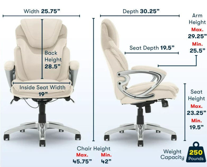 Ergonomic Office Chair, PU Leather Seat & Back With Air Lumbar Technology, Cream