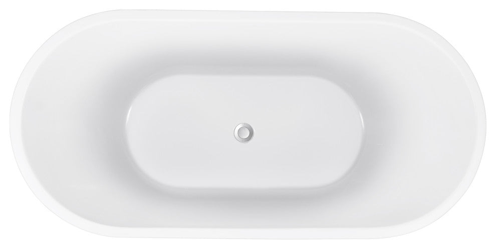 62" Acrylic Freestanding Soaking Bathtub, White, Overflow and Drain