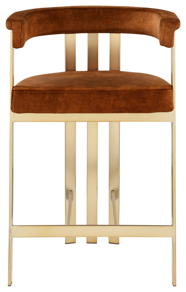 Marcello Upholstered Counter Stool, Cognac, Velvet, Brushed Brass