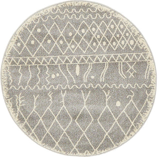 Unique Loom Gray Tribal Morocco Rug, 3'3" Round