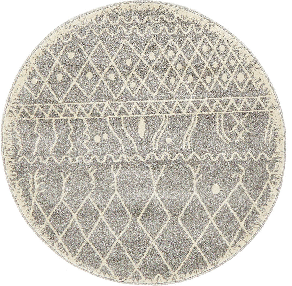 Unique Loom Gray Tribal Morocco Rug, 3'3" Round