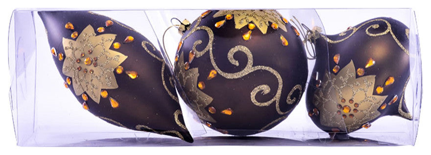 Vickerman Mc191375 4- 7" Chocolate Matte Glitter Jewel Christmas Ornament Set