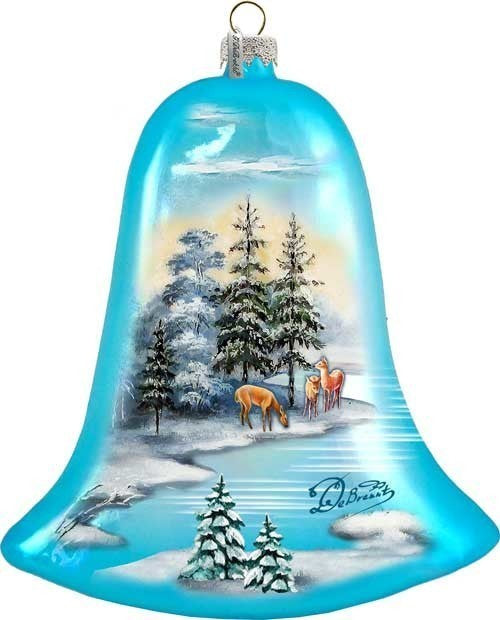 Hand Painted Peaceful Kingdom Bell Glass Scenic Ornament