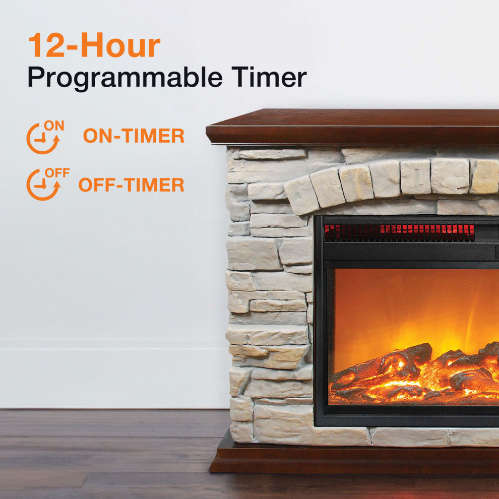 Large Square Infrared Faux Stone Fireplace