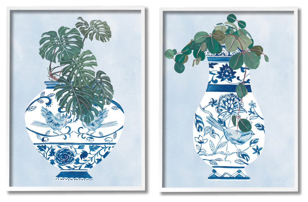 Elegant Indoor Plant Still Life Ornate Blue Vases,24 x 30