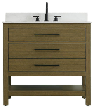 Home Living 36" Single Bathroom Vanity, Chestnut Brown With Backsplash