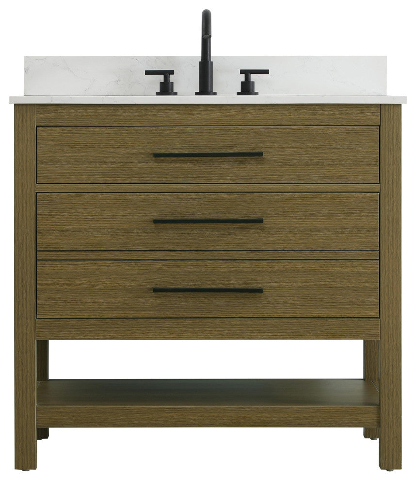 Home Living 36" Single Bathroom Vanity, Chestnut Brown With Backsplash