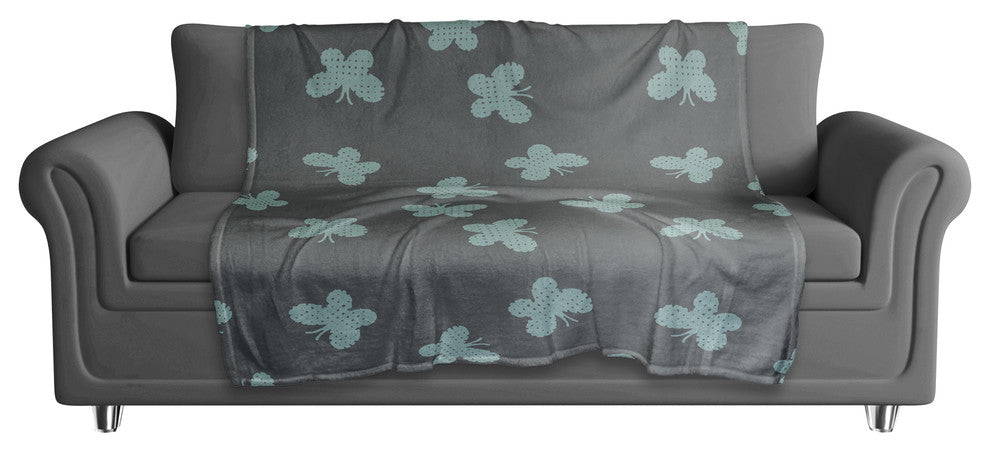 Butterfly Pattern in Blue Fleece Blanket
