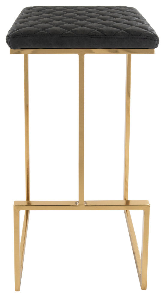 LeisureMod Quincy Quilted Stitched Leather Bar Stools With Gold Metal Frame