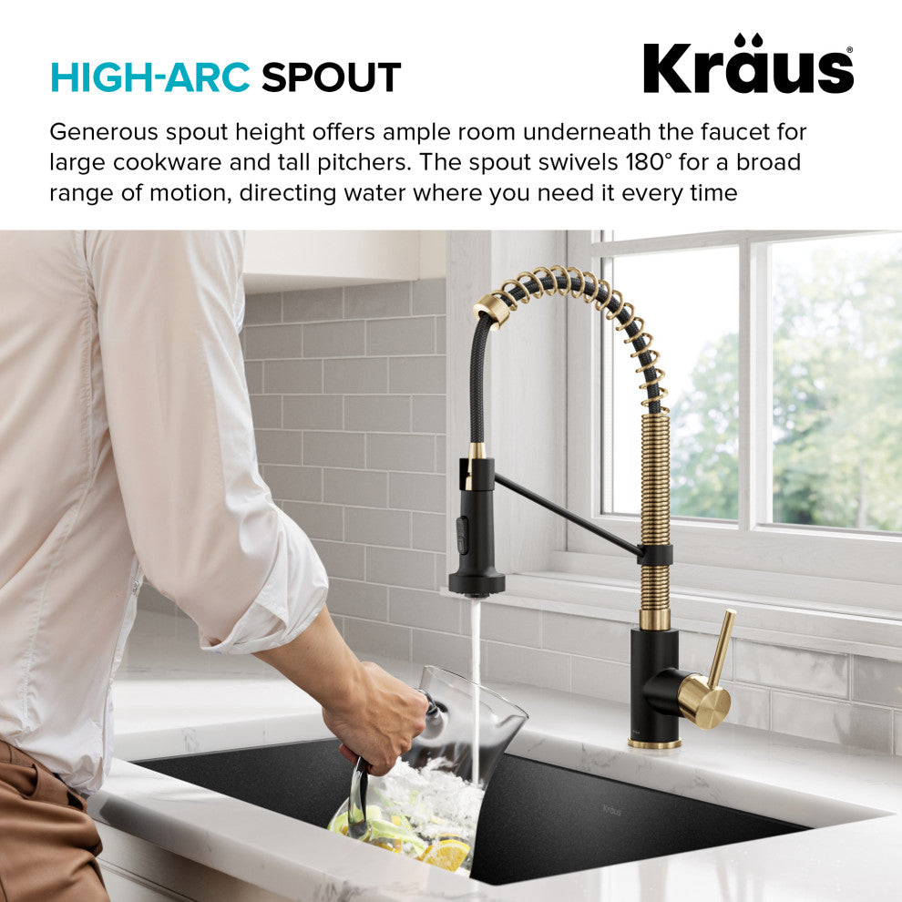 Bolden Commercial Style 2-Function Pull-Down 1-Handle 1-Hole Kitchen Faucet, Brushed Brass/ Matte Black