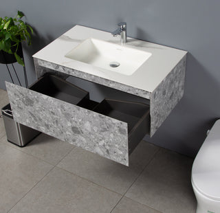 Terazzo Grey Bathroom Vanity with Imitation Stone Design, 36"