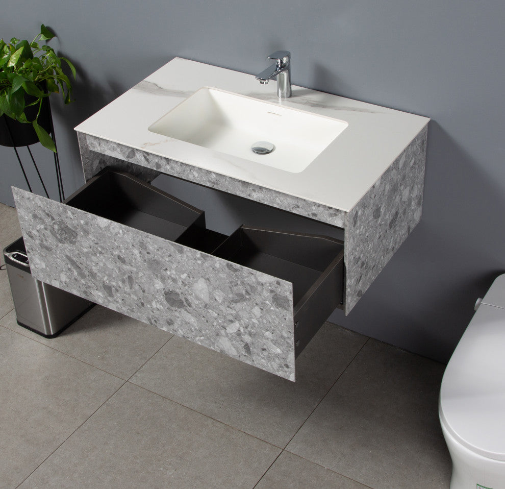 Terazzo Grey Bathroom Vanity with Imitation Stone Design, 36"
