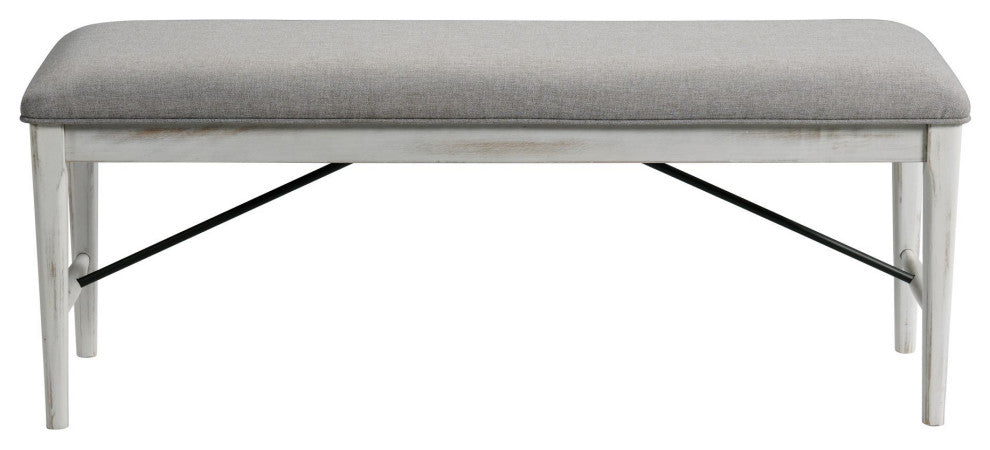 Modern Rustic Wooden Backless Bench, Weathered White